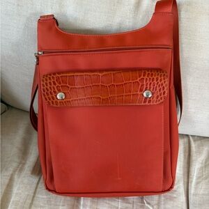 Longchamp Crossbody Bag with Croc-Embossed Flap